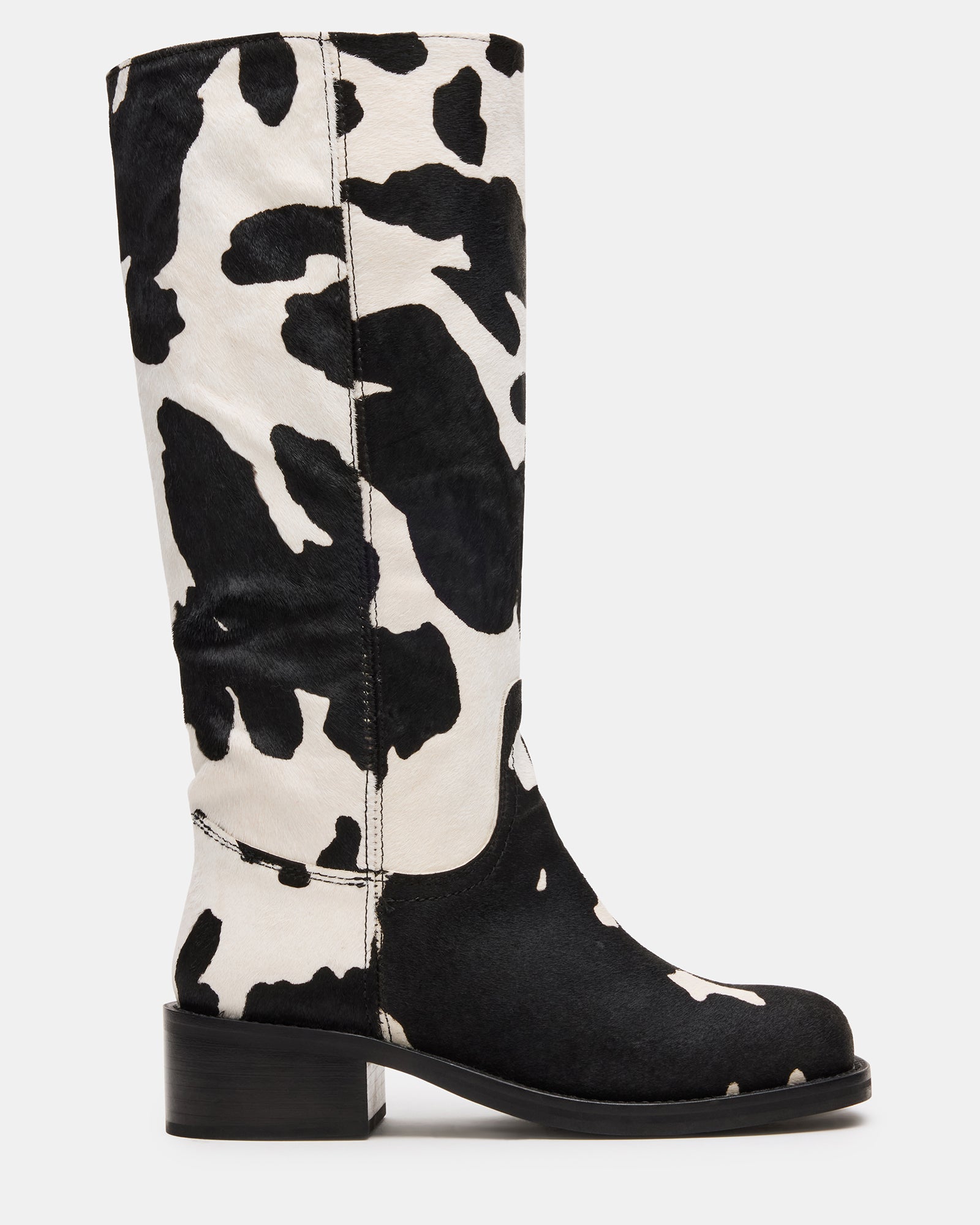 RIGGS BLACK COW PRINT WIDE CALF